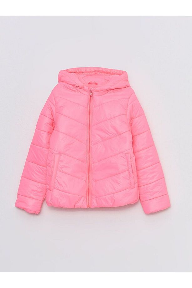 Pembe Kapüşonlu Basic Kız Çocuk Şişme Mont - 1