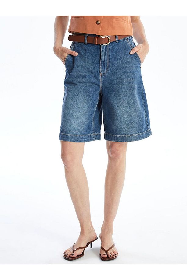 Indigo Bermuda Fit Kadın Jean Şort - 2