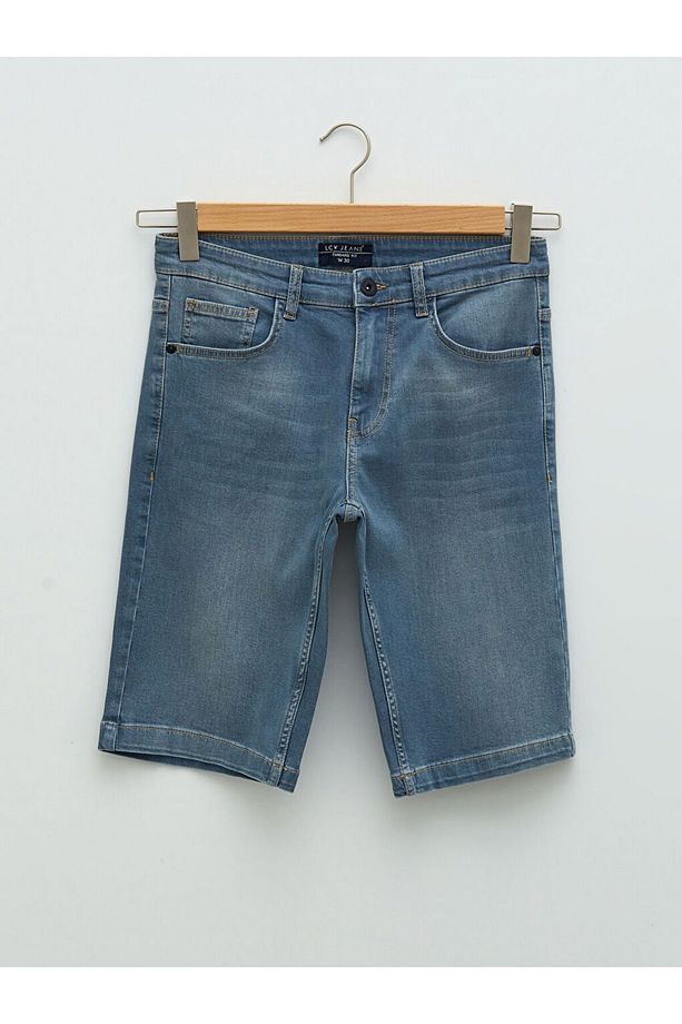 Gri Standart Kalıp Erkek Jean Şort - 6