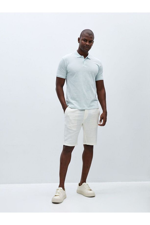 Ekru Slim Fit Keten Karışımlı Erkek Şort - 2