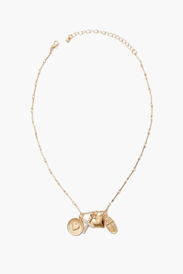 Taşlı Kalp Charm Kolye - 1