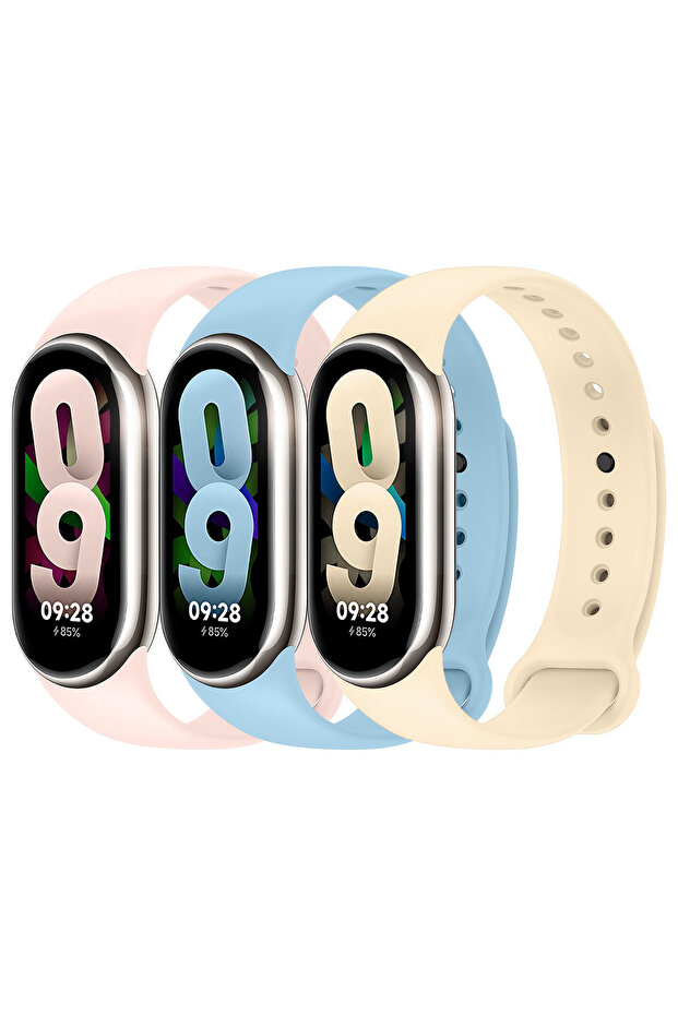 [Pack of 3] Silicone Strap For Xiaomi Mi Band 8 (Pink/Beige/Blue)