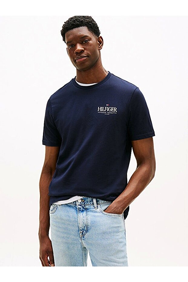 HILFIGER STACK TEE Erkek Mavi T-shirt MW0MW39355DW5 - 1