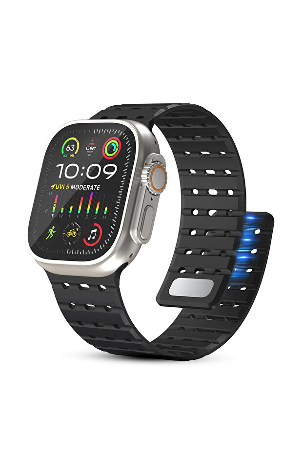 Apple Watch 49mm 46mm 45mm 44mm 42mm | Magnetic Sport Silicone Band | Black