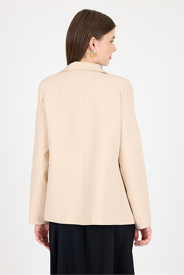 Beige Single Button Classic Kebem Blazer Jacket 4612A - 5