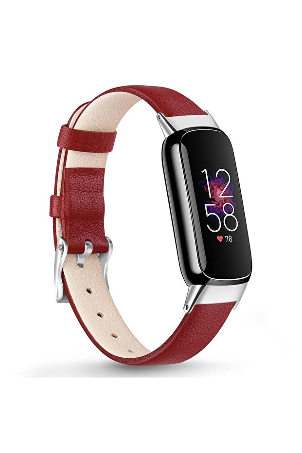 Leather Strap For Fitbit Luxe Strap -Red