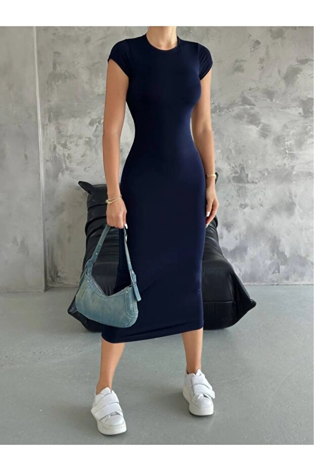 Sady Kısa Kol Uzun Basic elbise - 1