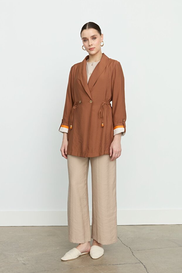 Şal Yaka Modal Ceket Taba - 3