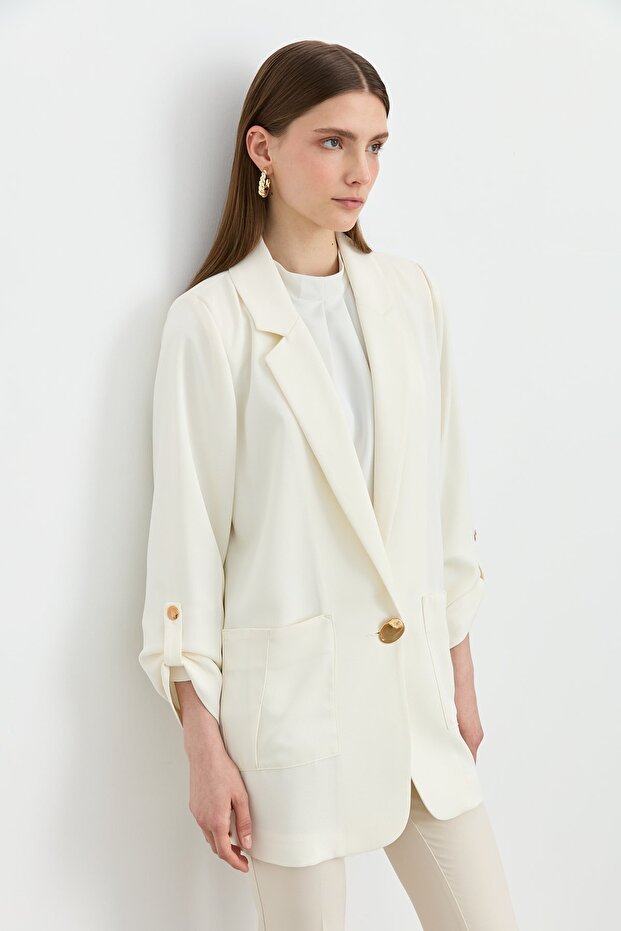 Oversize Blazer Ceket Ekru - 3
