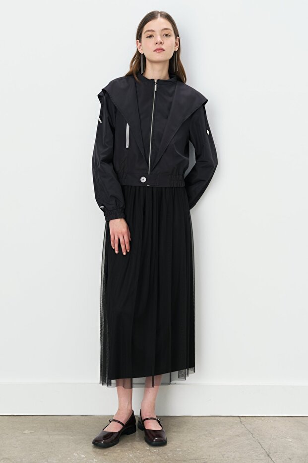 Drawstring Hooded Short Jacket Black - 5