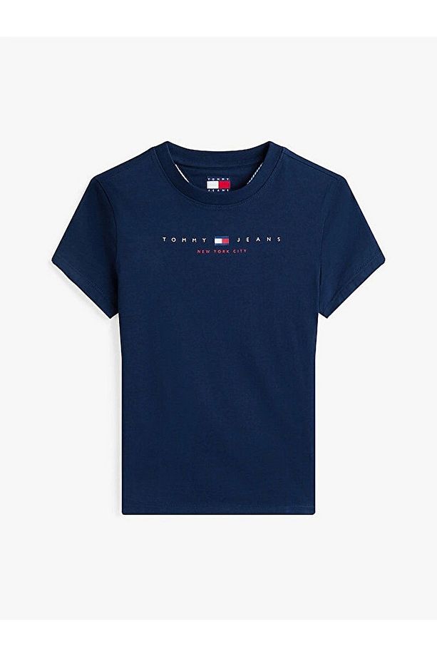 Tommy Jeans TJW SLIM TJ US LINEAR SS TEE Kadın Mavi T-shirt DW0DW21422C1G - 5