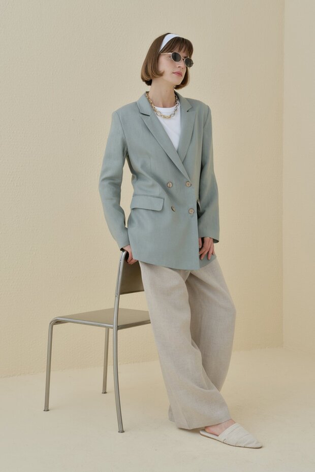 Keten Blazer Ceket Mint - 2