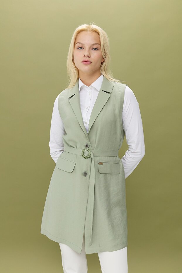 Tencel Belt Detailed Tencel Blend Vest Island Tea