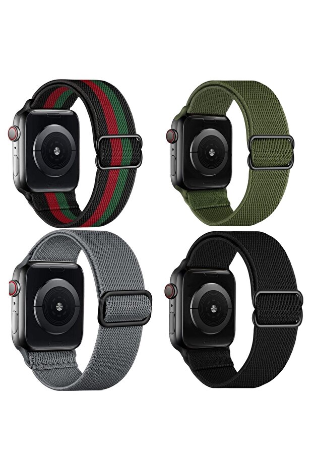 4 Pack Stretchy Nylon Sport Bands For Apple Watch Band 42mm 44mm 45mm 49mm -Multi