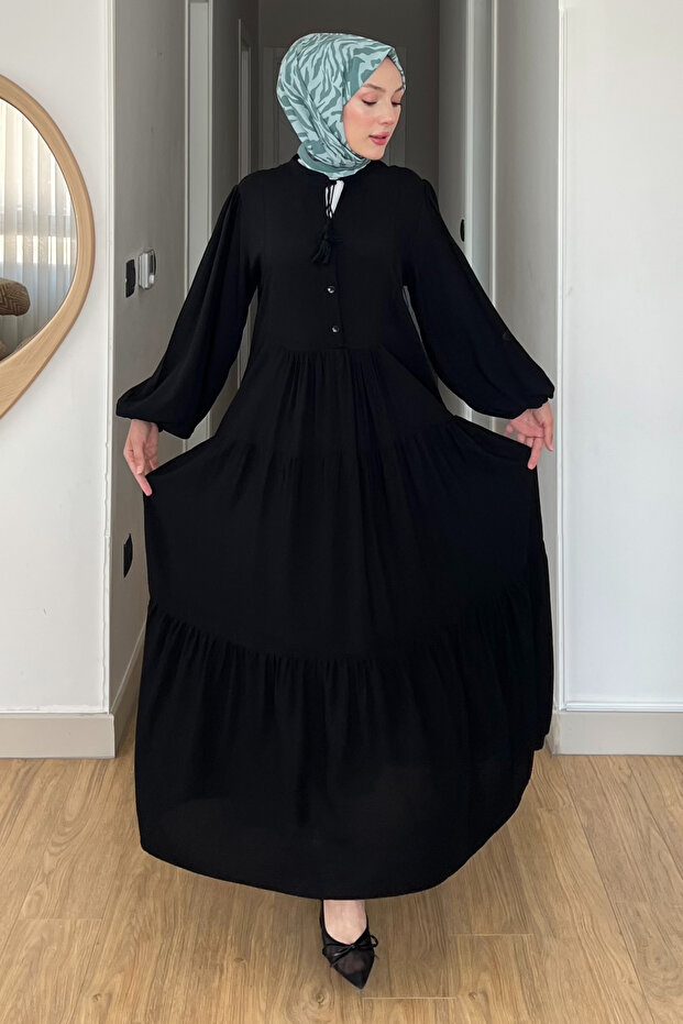 Düğmeli Basic Elbise - 3