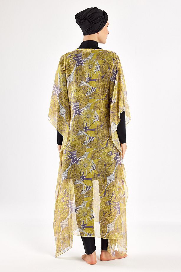 UV Korumalı Mayo Üzerine Tek Pareo Kaftan 1705 Sarı - 7