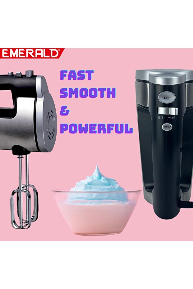 Hand Mixer 300 Watts, 6 Speed, Pulse Button, Beater & Dough Hooks Included - 9