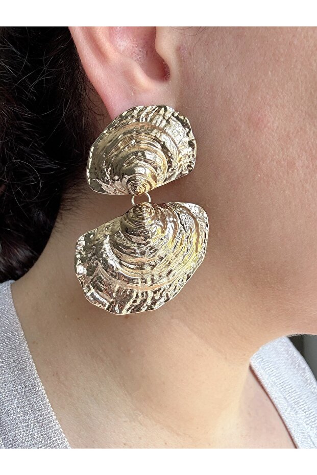 Gold Color Mussel Dangle Zra Steel Earrings