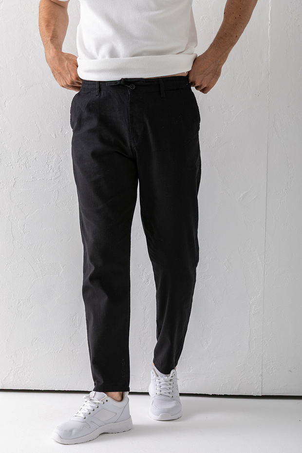 Men's Adjustable Waist Pocket Jogger Trousers Black - 5060