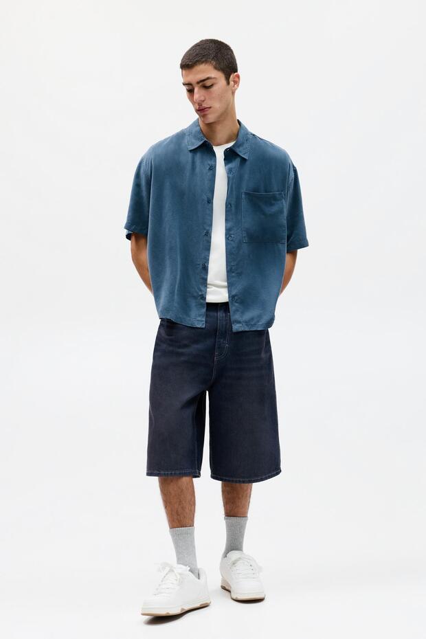 Dökümlü kısa kollu gömlek - 3