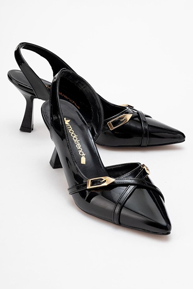 Women's Pointed Toe Open Shoes Black Patent Leather