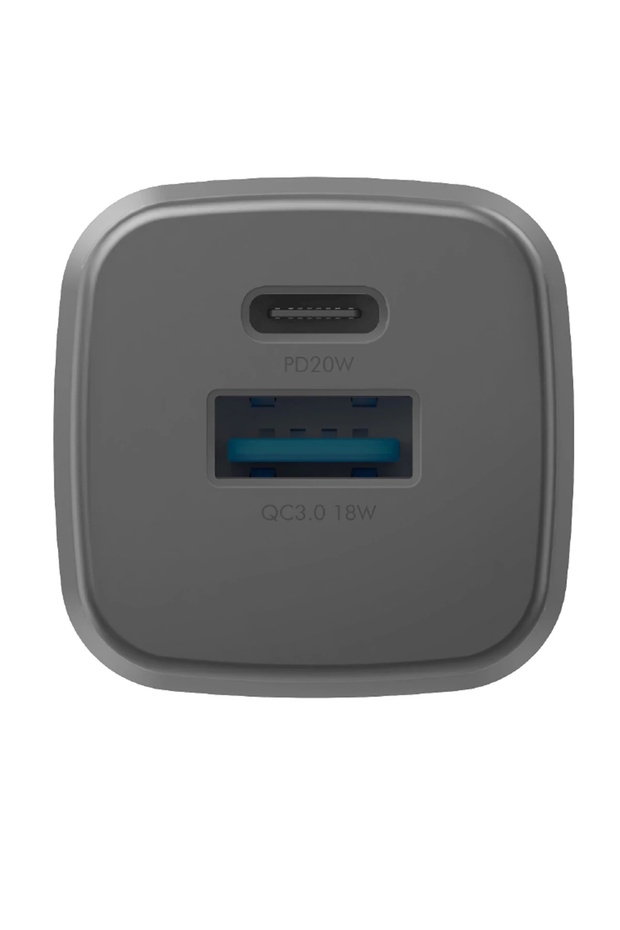 AmpCharge GaN20 20W Type-C ve 18W USB 3.0 Çıkışlı Hızlı Şarj Aleti Adaptörü USB Type C - Koyu Gri - 3