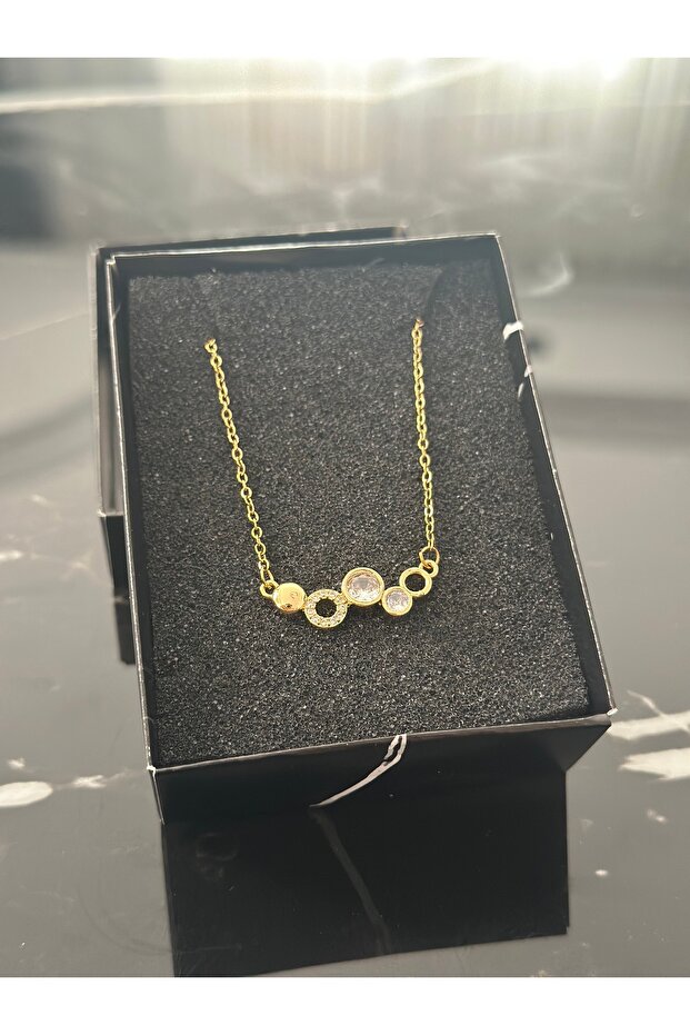 Symmetrical Circle Stone Steel Necklace