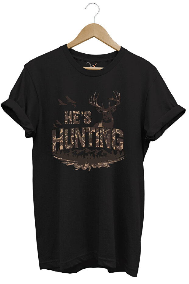 Camouflage Pattern Hunting Text and Deer Printed 100% Cotton Comfortable Fit Premium T-Shirt
