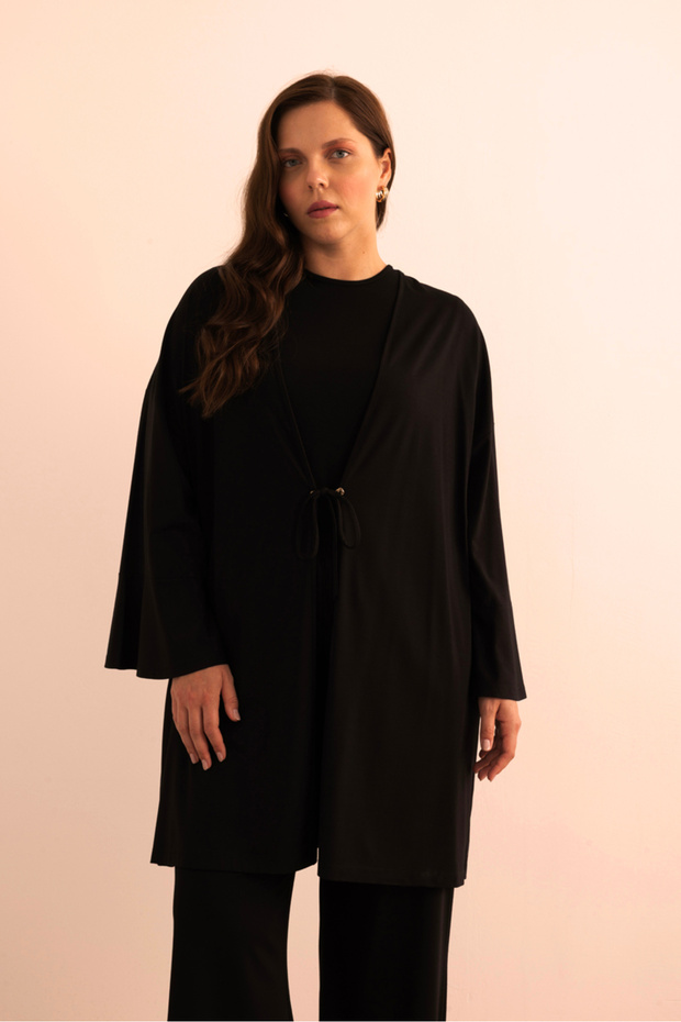 Önden Bağcık Detaylı Örme Kimono - 1