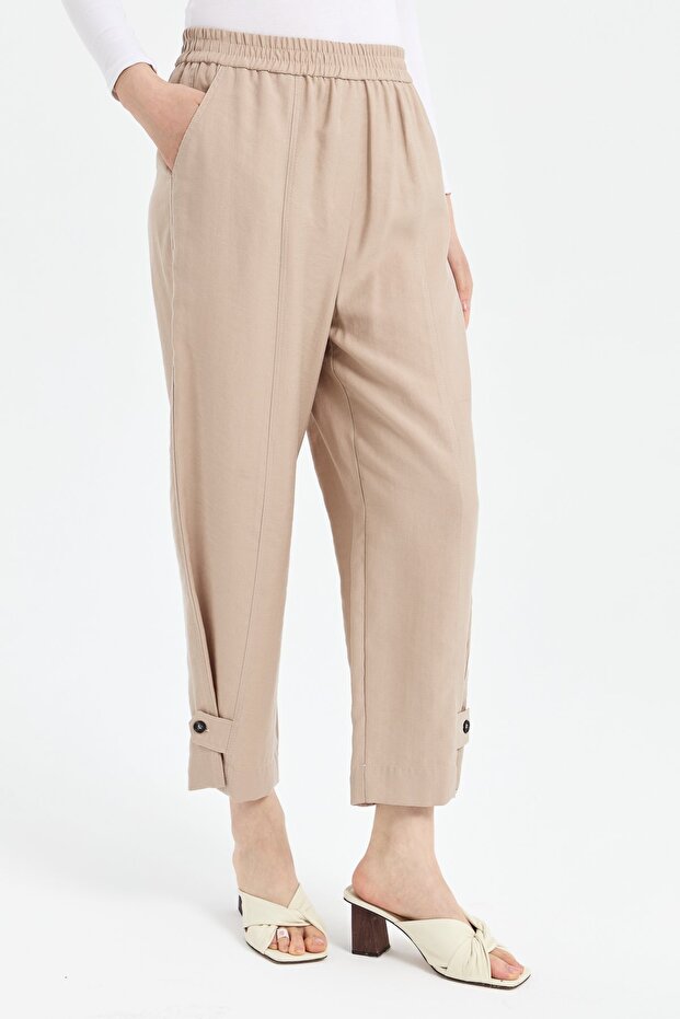 Paçası Düğmeli Pantolon Taş - 3