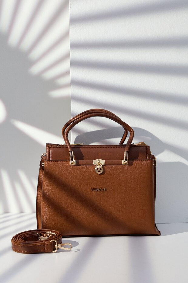 Simli Tote Çanta Taba - 1