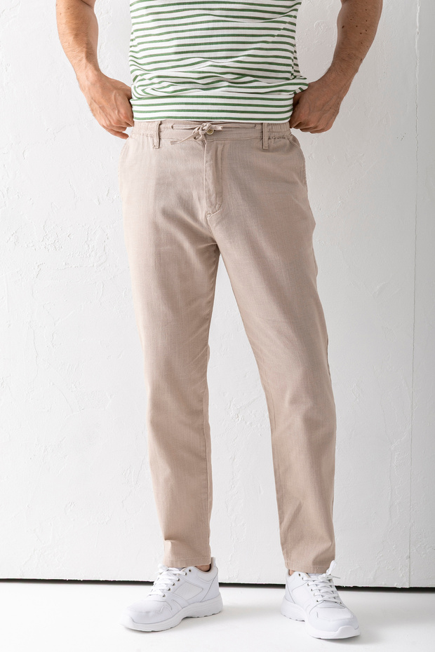 Men's Adjustable Waist Pocket Jogger Trousers Beige - 5060