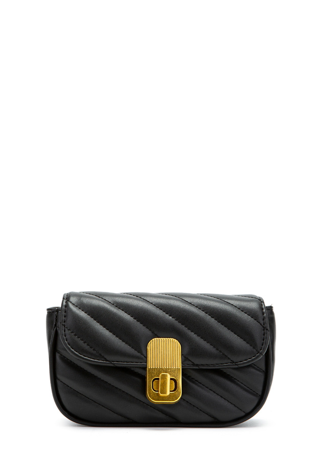 Lock Detailed Faux Leather Women's Crossbody Bag Sheldon Black