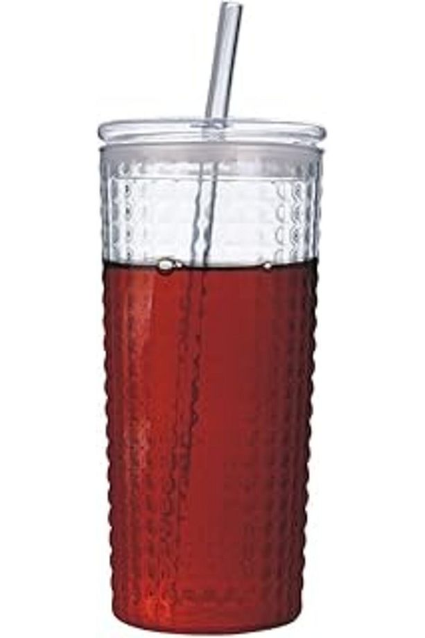 Meturas Desenli Borosilikat Cam Bardak, 750ml, Kapaklı Ve Pipetli, Soğuk Içecekler Için - 1