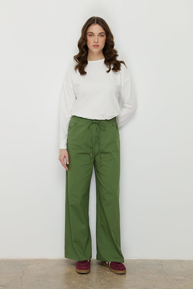 Loose Leg Canvas Denim Trousers with Elastic Waist Amazon