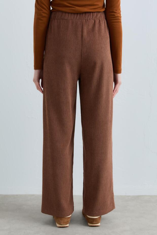 Beli Lastikli Kadife Pantolon Kahve - 4