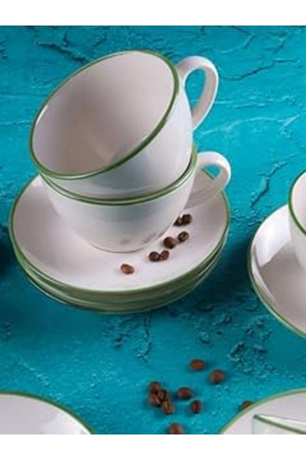Soffice Porselen Latte/Cappuccino/Çay Fincan Takımı 2 Kişilik (Yeşil File) - 1