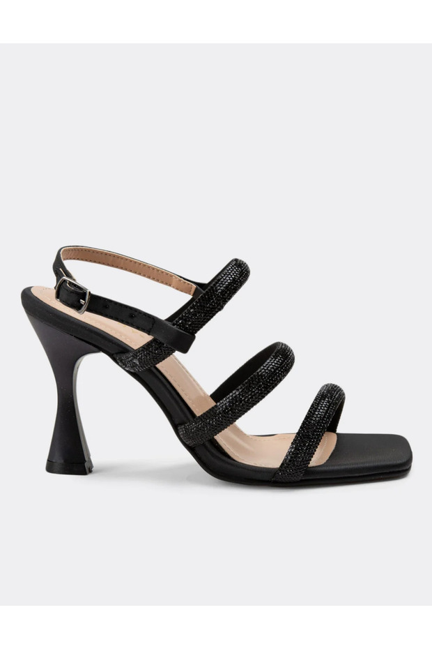 Kindep Three Band Stone Piping Heeled Women's Shoes Black