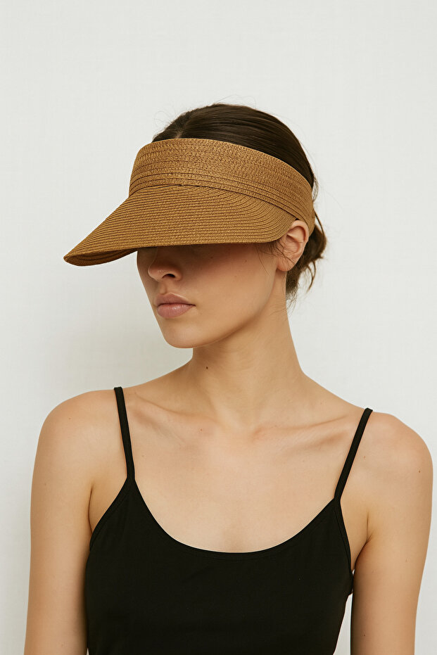 Women's Buff Straw Wide Visor Adjustable Summer Sunscreen Visor Beach and Sports Hat