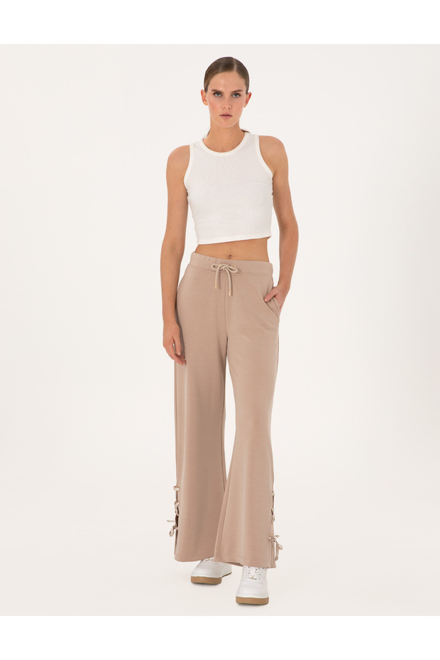 Beige Flare Fit Modal Blend Sweatpants 50301431-Vr011