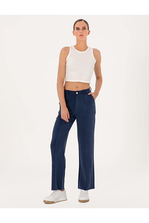Navy Blue Loose Fit Modal Blend Sweatpants 50301403-Vr033