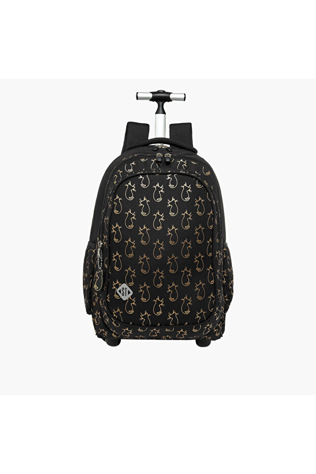 St.Right 18-inch Cat Print Trolley Backpack with Retractable Handle - 32x25x47cms