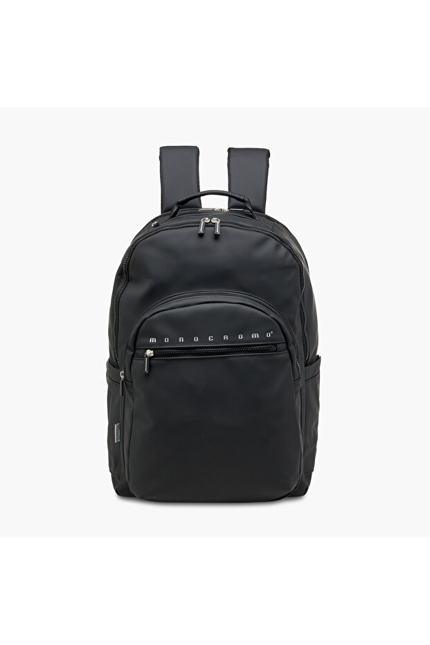 Monocromo Logo Print Backpack with Zip Closure and Laptop Compartment - 45x32x18 cms