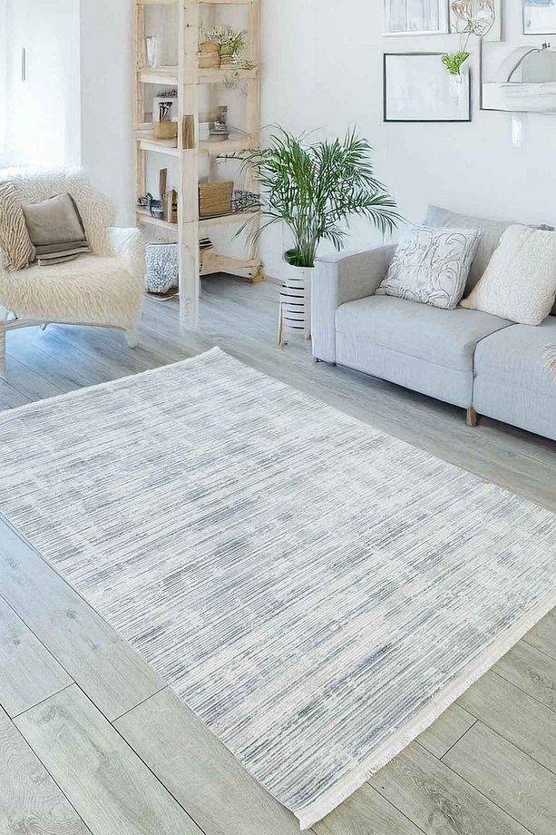 Violette Dokuma Yıkanabilir Modern Gri Salon Halısı Mutfak Halısı Yolluk - 1