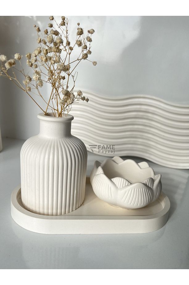 3lü Dekoratif Set, Vazo, Lotus kase ve Oval Tabak Seti, Biblo, Pinterest (ÇİÇEKLER DAHİL DEĞİLDİR) - 2