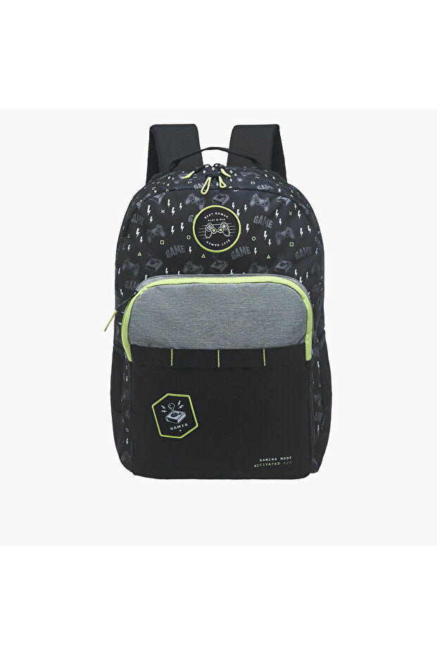 Gaming Print Backpack with Zip Closure and Adjustable Straps - 42x29x20 cms