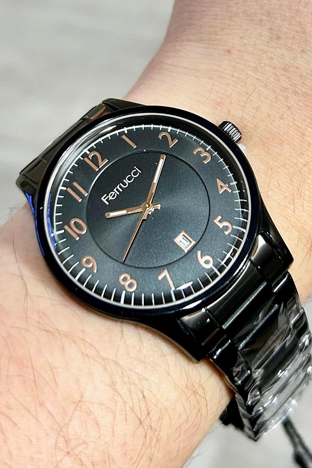 43 mm Steel Case Steel Band Black Men's Watch with Calendar – Elegant and Professional Design