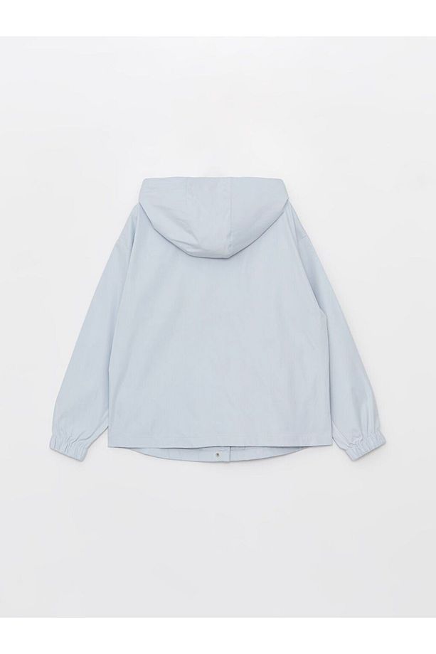 Mavi Kapüşonlu Düz Oversize Kadın Yağmurluk - 8
