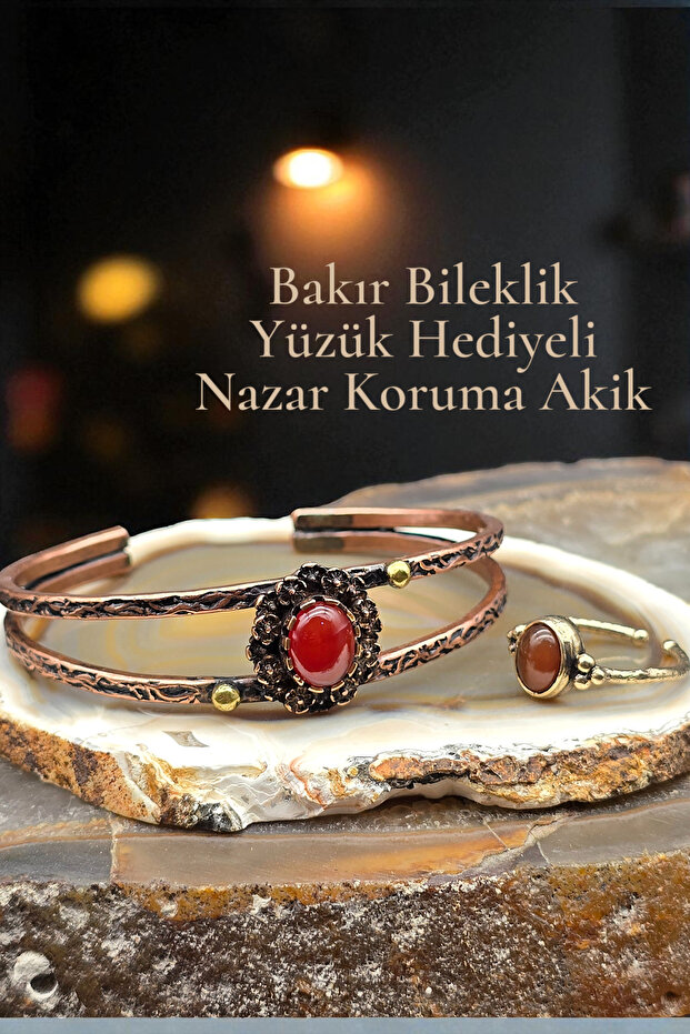 Copper Pure Bracelet Agate (with Ring Gift) Adjustable Special Design Very High Quality (Gift, Daily