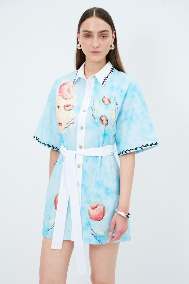 Kemerli Gömlek Elbise - 2